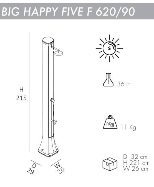 Душ солнечный Big Happy Five 620/90 290х260х2150 мм Душ солнечный Big Happy Five 620/90 290х260х2150 мм