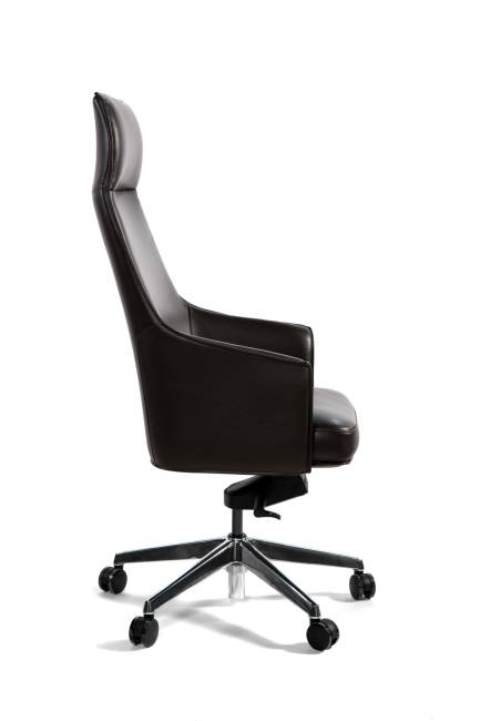 Кресло офисное / Бордо / черная кожа / алюминиевая крестовина