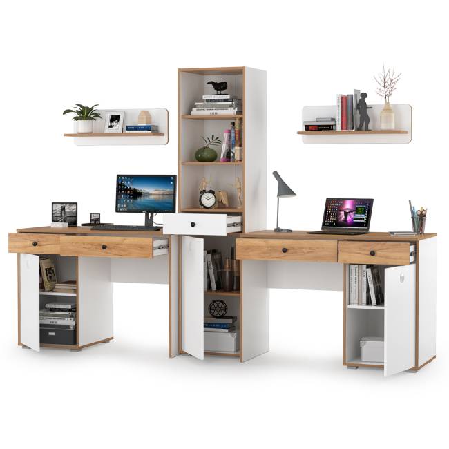 Место для учёбы двоих детей Вуди компоновка № 11 цвет белый премиум/дуб крафт золотой