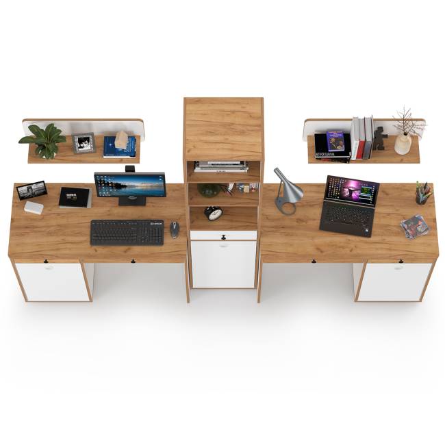 Место для учёбы двоих детей Вуди компоновка № 11 цвет белый премиум/дуб крафт золотой