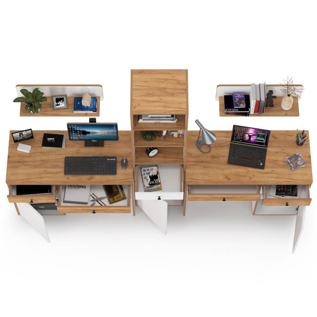 Место для учёбы двоих детей Вуди компоновка № 11 цвет белый премиум/дуб крафт золотой