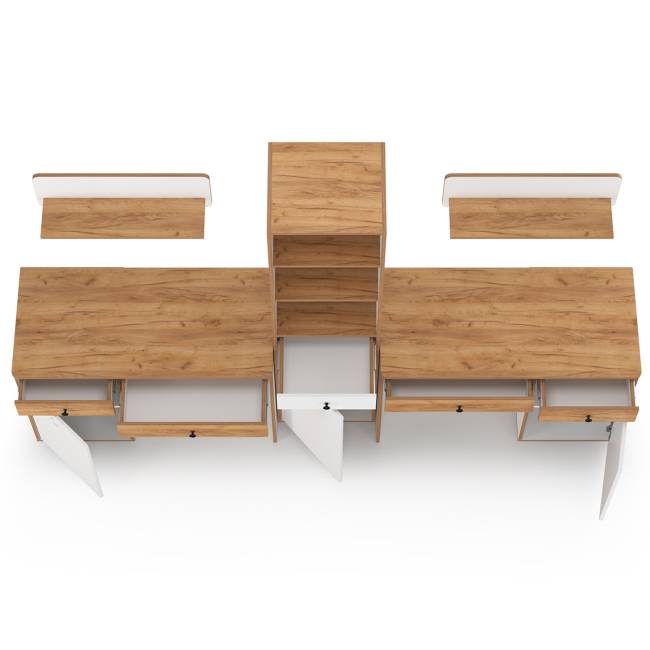 Место для учёбы двоих детей Вуди компоновка № 11 цвет белый премиум/дуб крафт золотой