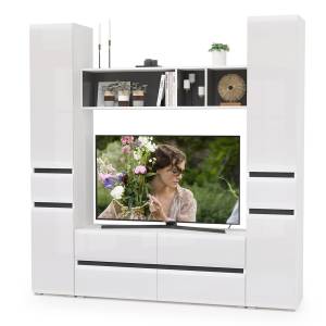 Гостиная Сидней № 16 цвет белый/чёрный/фасады МДФ белый глянец