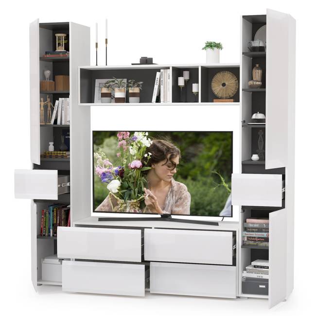 Гостиная Сидней № 16 цвет белый/чёрный/фасады МДФ белый глянец