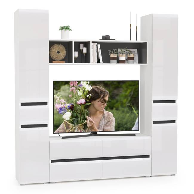 Гостиная Сидней № 16 цвет белый/чёрный/фасады МДФ белый глянец