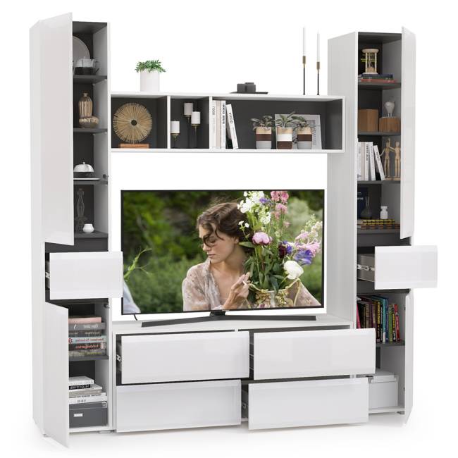 Гостиная Сидней № 16 цвет белый/чёрный/фасады МДФ белый глянец