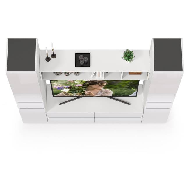 Гостиная Сидней № 16 цвет белый/чёрный/фасады МДФ белый глянец