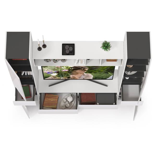 Гостиная Сидней № 16 цвет белый/чёрный/фасады МДФ белый глянец