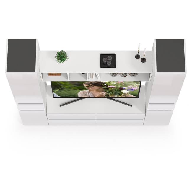 Гостиная Сидней № 16 цвет белый/чёрный/фасады МДФ белый глянец