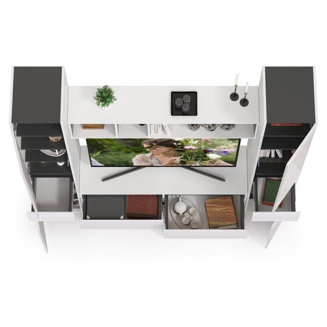 Гостиная Сидней № 16 цвет белый/чёрный/фасады МДФ белый глянец