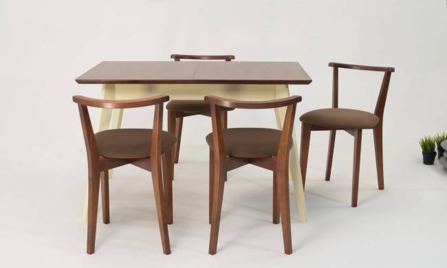 Стол Сканди 120 слоновая кость/орех со стульями Франк орех велюр коричневый