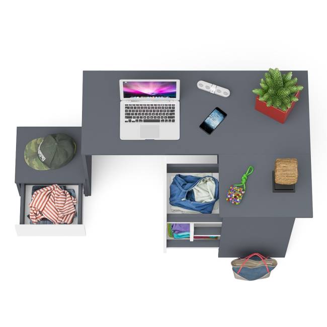 Угловой компьютерный стол Мори МС-16 правый с тумбой ТМП400 цвет графит/белый