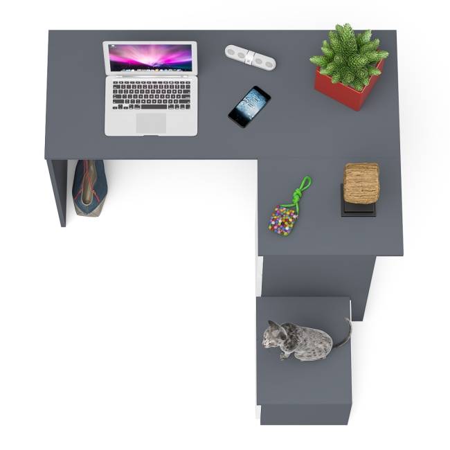 Угловой компьютерный стол Мори МС-16 правый с тумбой ТМП400 цвет графит/белый