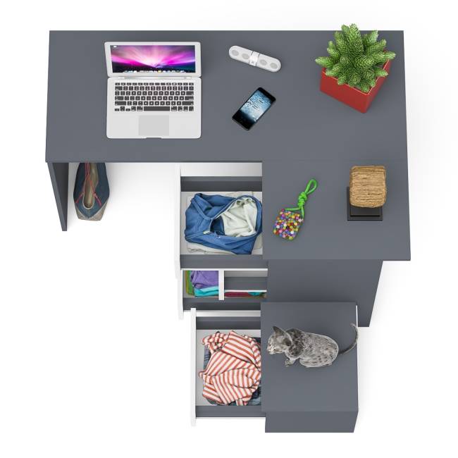 Угловой компьютерный стол Мори МС-16 правый с тумбой ТМП400 цвет графит/белый