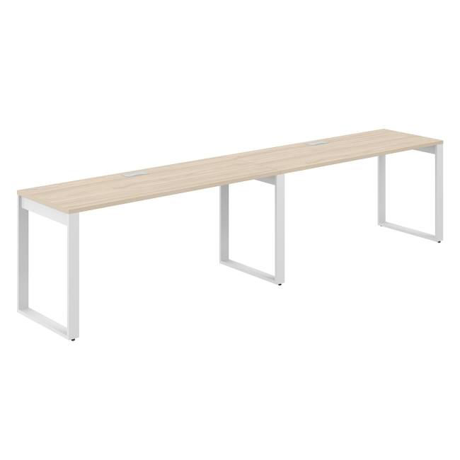 AG.173.AR.L.72.WH / Рабочая станция s-b-s 3200х600х750 / профиль О-образный: 70х20 белый; лючок: серебро; столешница: акация равелло