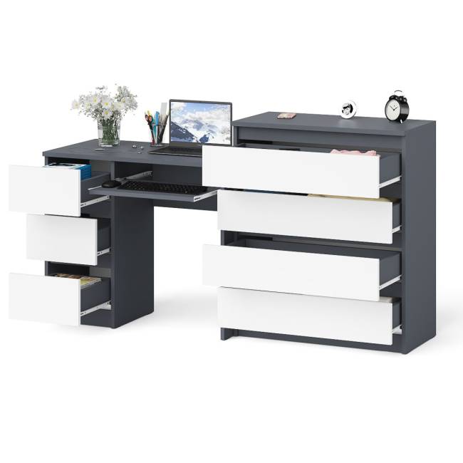 Стол компьютерный МС-6 левый с комодом МК800.4 Мори цвет графит/белый