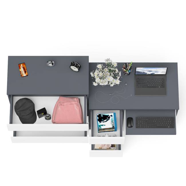 Стол компьютерный МС-6 левый с комодом МК800.4 Мори цвет графит/белый