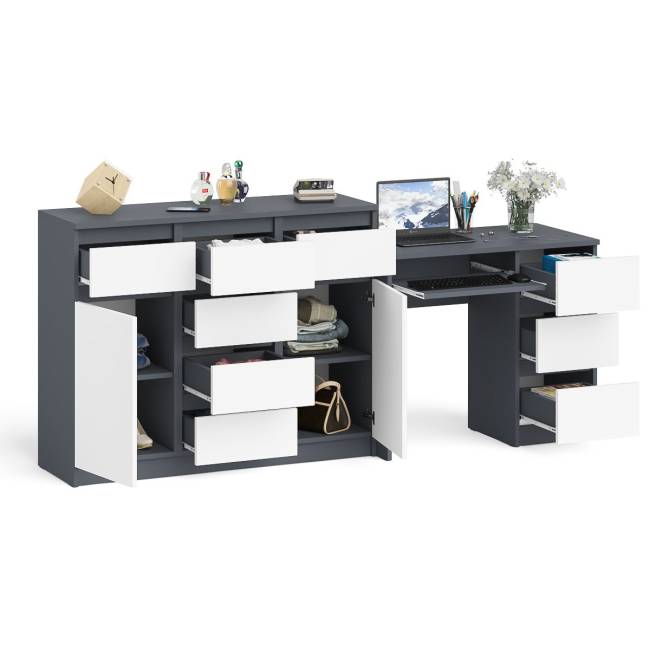 Комод-тумба Мори 1200 и компьютерный стол Мори МС-6 правый цвет графит/белый