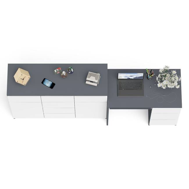 Комод-тумба Мори 1200 и компьютерный стол Мори МС-6 правый цвет графит/белый