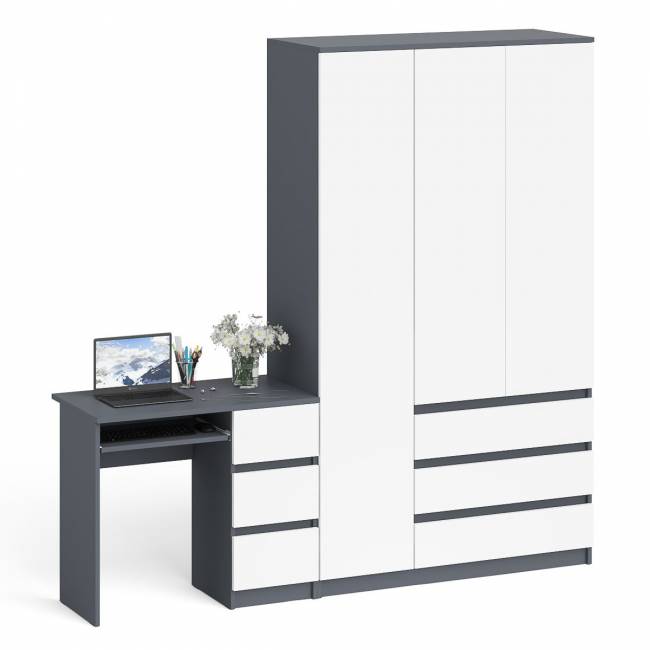 Стол компьютерный МС-6 правый и шкаф-комод с дверкой МШ-1200-1 Мори цвет графит/белый