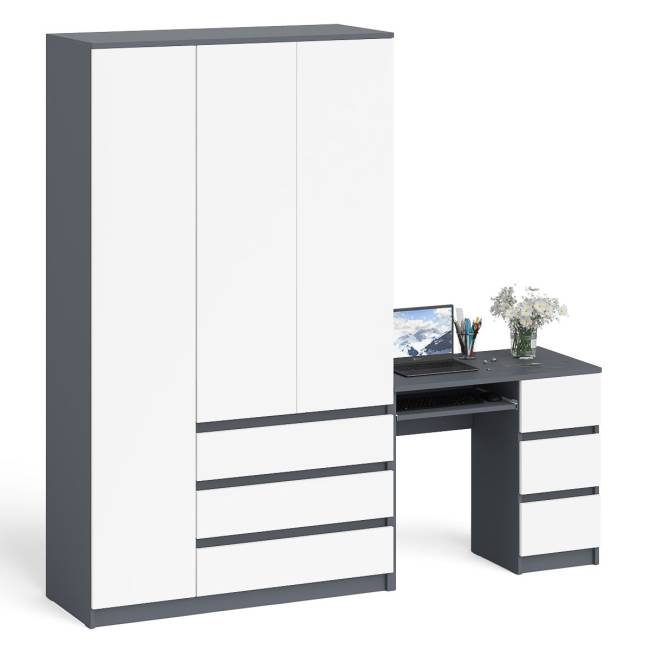 Стол компьютерный МС-6 правый и шкаф-комод с дверкой МШ-1200-1 Мори цвет графит/белый