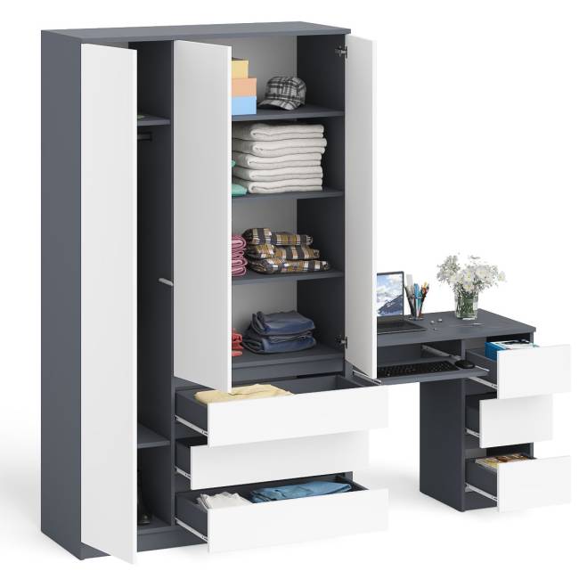 Стол компьютерный МС-6 правый и шкаф-комод с дверкой МШ-1200-1 Мори цвет графит/белый