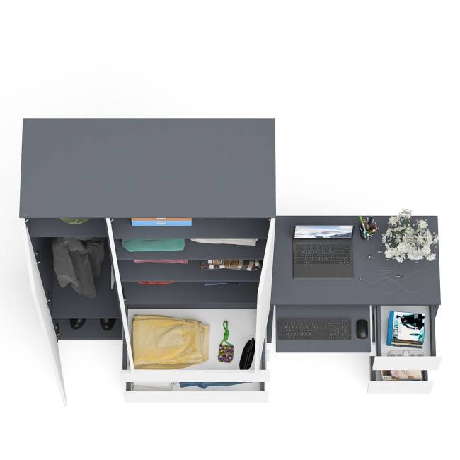 Стол компьютерный МС-6 правый и шкаф-комод с дверкой МШ-1200-1 Мори цвет графит/белый