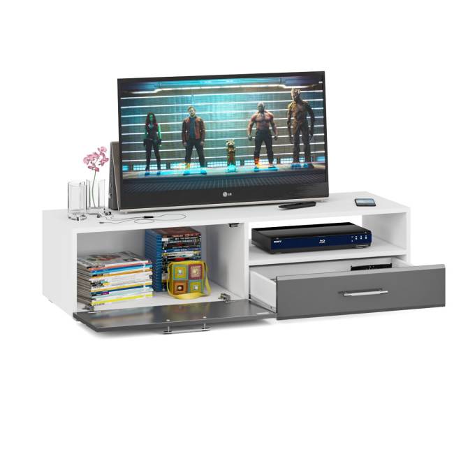 Тумба под ТВ Ларго 1,4 цвет белый/графитово-серый глянец