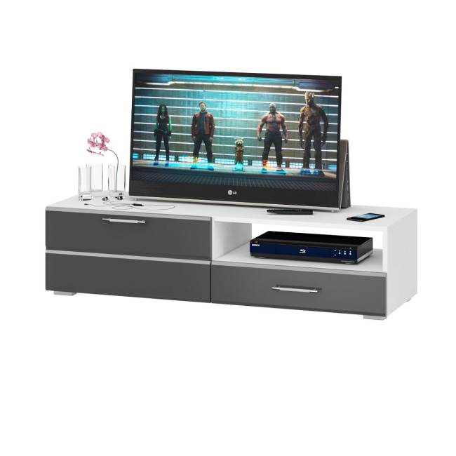 Тумба под ТВ Ларго 1,4 цвет белый/графитово-серый глянец