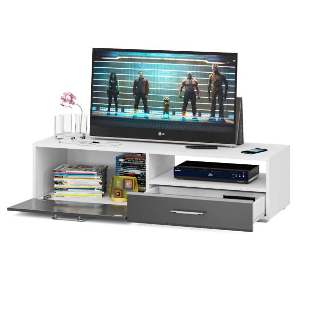 Тумба под ТВ Ларго 1,4 цвет белый/графитово-серый глянец