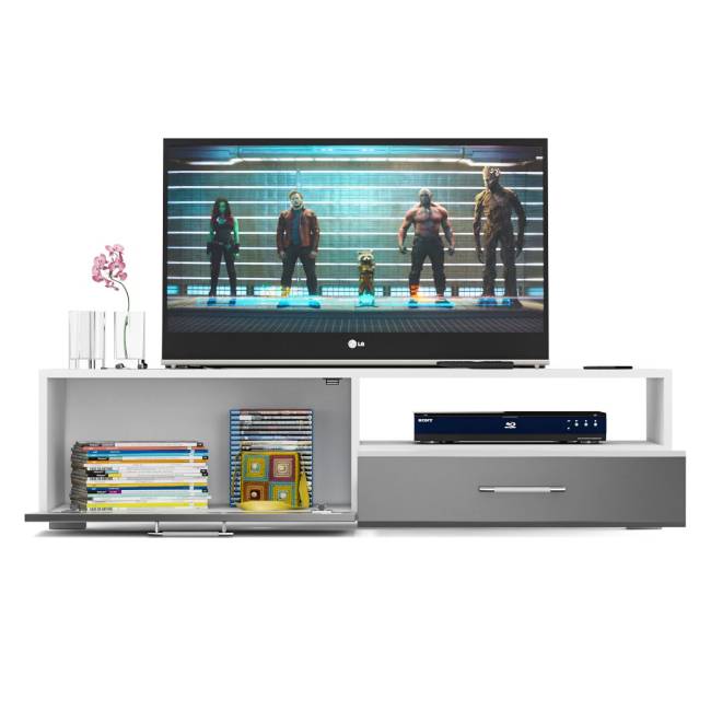 Тумба под ТВ Ларго 1,4 цвет белый/графитово-серый глянец