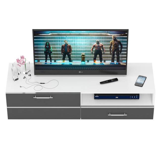 Тумба под ТВ Ларго 1,4 цвет белый/графитово-серый глянец