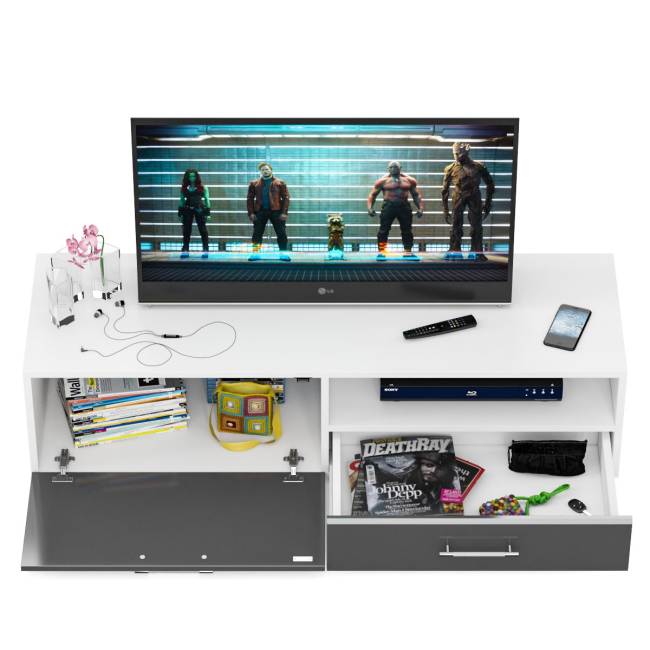 Тумба под ТВ Ларго 1,4 цвет белый/графитово-серый глянец