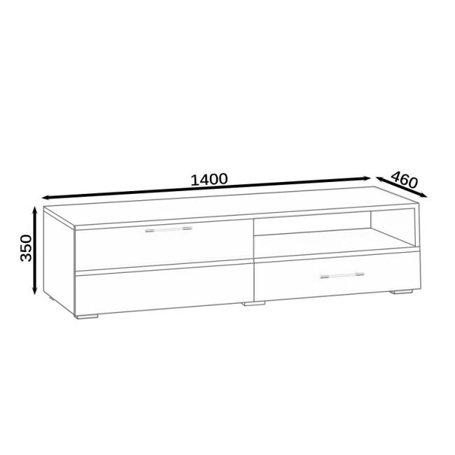 Тумба под ТВ Ларго 1,4 цвет белый/графитово-серый глянец