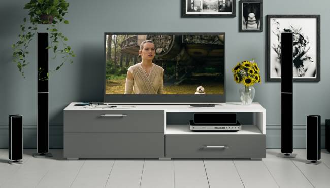 Тумба под ТВ Ларго 1,4 цвет белый/графитово-серый глянец