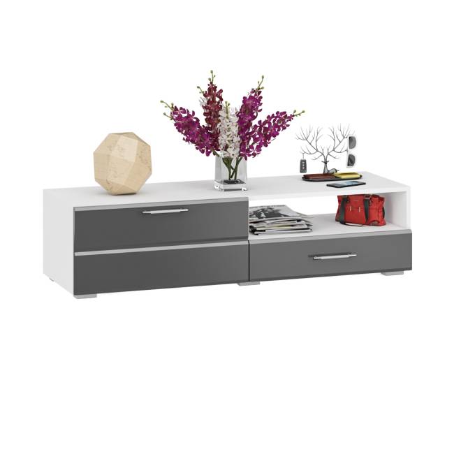 Тумба под ТВ Ларго 1,4 цвет белый/графитово-серый глянец