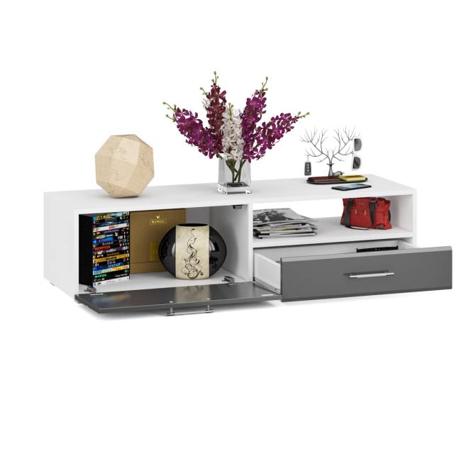 Тумба под ТВ Ларго 1,4 цвет белый/графитово-серый глянец