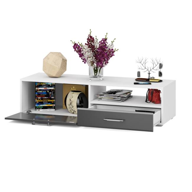 Тумба под ТВ Ларго 1,4 цвет белый/графитово-серый глянец