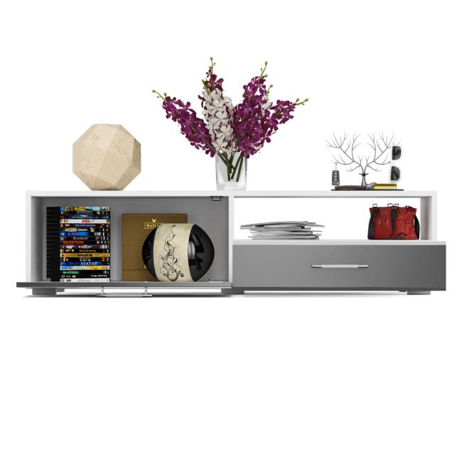 Тумба под ТВ Ларго 1,4 цвет белый/графитово-серый глянец