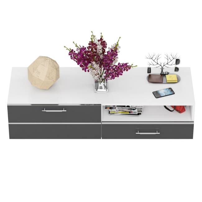 Тумба под ТВ Ларго 1,4 цвет белый/графитово-серый глянец