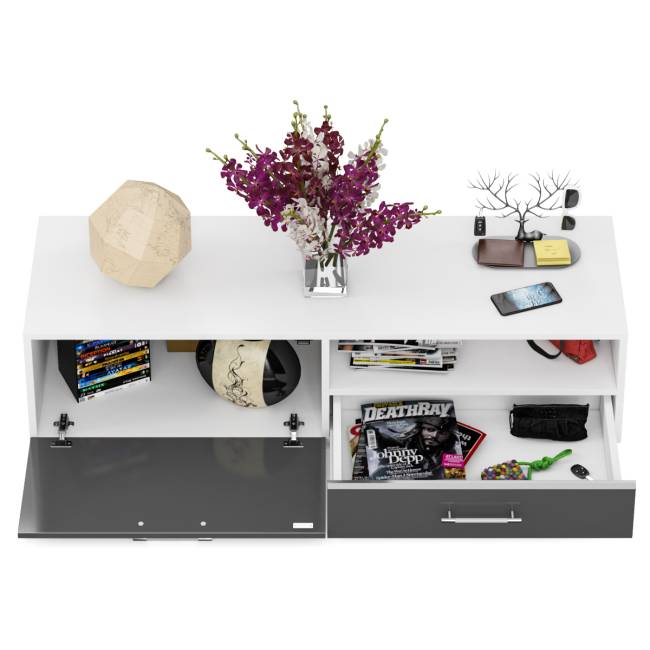 Тумба под ТВ Ларго 1,4 цвет белый/графитово-серый глянец