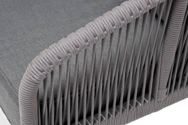 "Канны" диван 3-местный плетеный из роупа, каркас алюминий белый муар, роуп светло-серый круглый, ткань темно-серая 027
