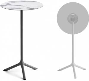 Стол ламинированный барный складной Tripe Folding антрацит, белый мрамор Каррара Ø600х1100 мм