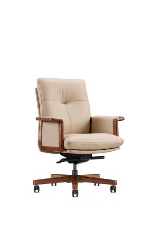 Кресло офисное / Вивальди  LB  / Vivaldi LB / бежевая кожа / деревянная крестовина