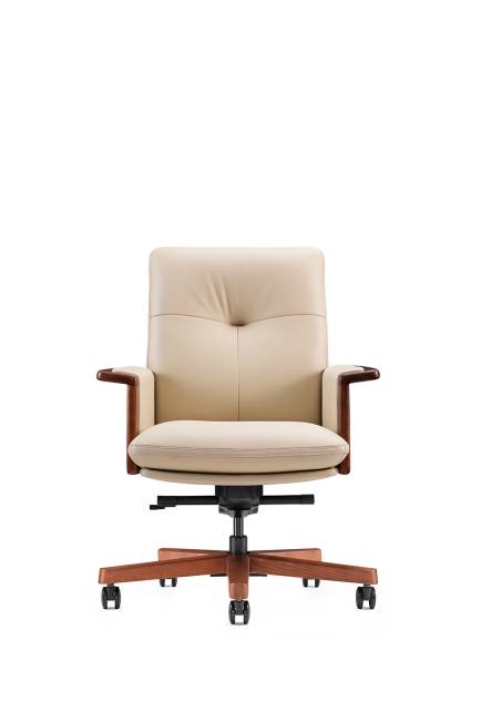 Кресло офисное / Вивальди  LB  / Vivaldi LB / бежевая кожа / деревянная крестовина