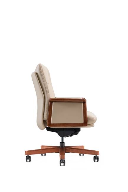Кресло офисное / Вивальди  LB  / Vivaldi LB / бежевая кожа / деревянная крестовина