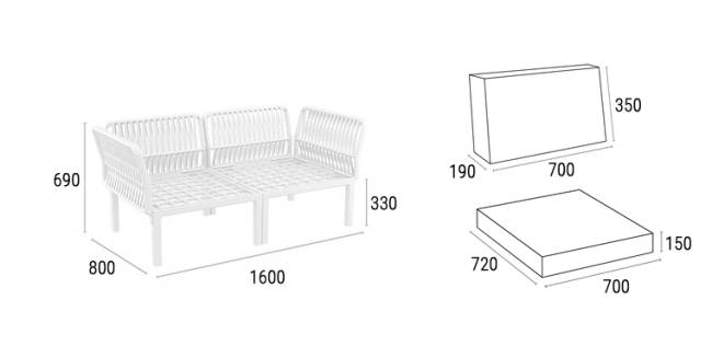 Диван пластиковый двухместный с подушками Portofino Lounge белый, светло-коричневый 1600х800х690 мм Диван пластиковый двухместный с подушками Portofino Lounge белый, светло-коричневый 1600х800х690 мм