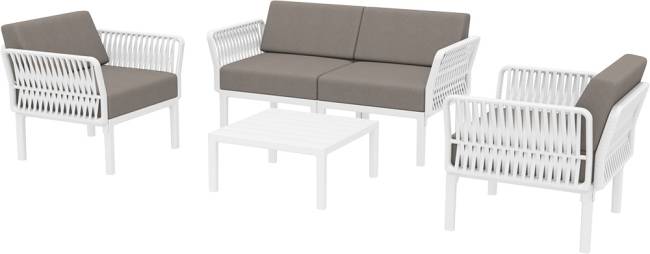 Диван пластиковый двухместный с подушками Portofino Lounge белый, светло-коричневый 1600х800х690 мм Диван пластиковый двухместный с подушками Portofino Lounge белый, светло-коричневый 1600х800х690 мм