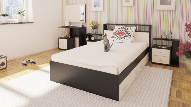 Спальня Камелия № 13 Кровать с ящиками 1200 цвет венге/дуб лоредо