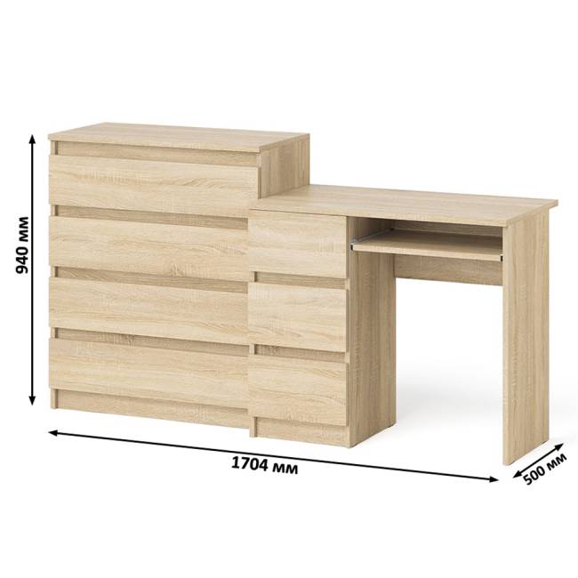 Стол компьютерный МС-6 левый с комодом МК800.4 Мори цвет дуб сонома